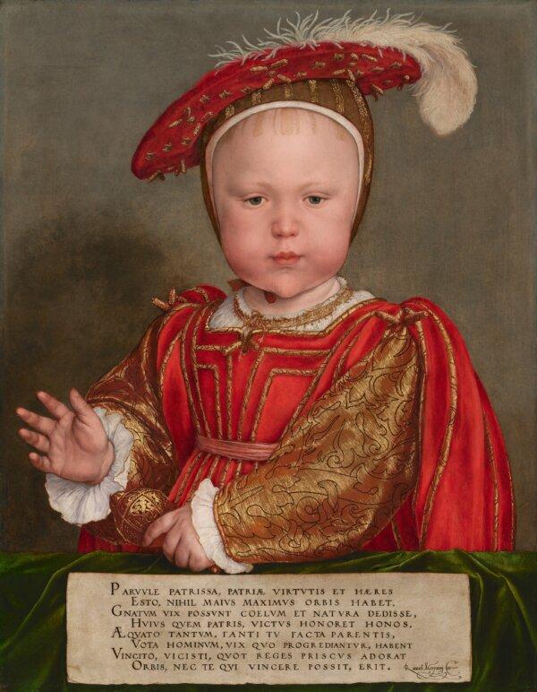 “Edward VI as a Child,” probably 1538, by Hans Holbein the Younger. Oil on panel, 22 3/8 inches by 17 5/16 inches. National Gallery of Art. Washington. (Public Domain)