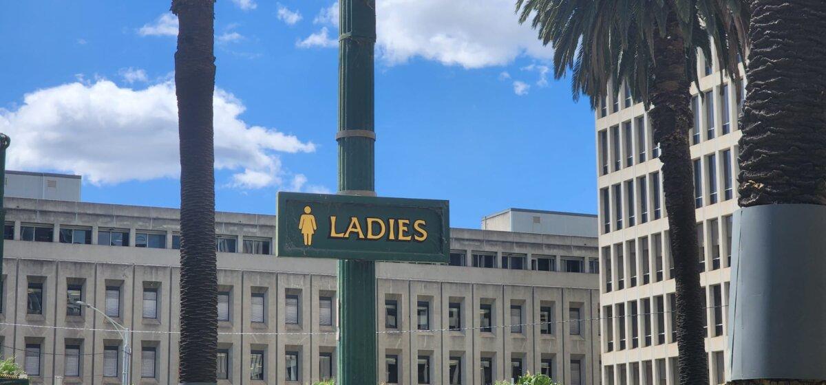 A sign denoting a toilet for females only is seen in a park in Melbourne, Australia, on Oct. 30, 2023. (Susan Mortimer/The Epoch Times)