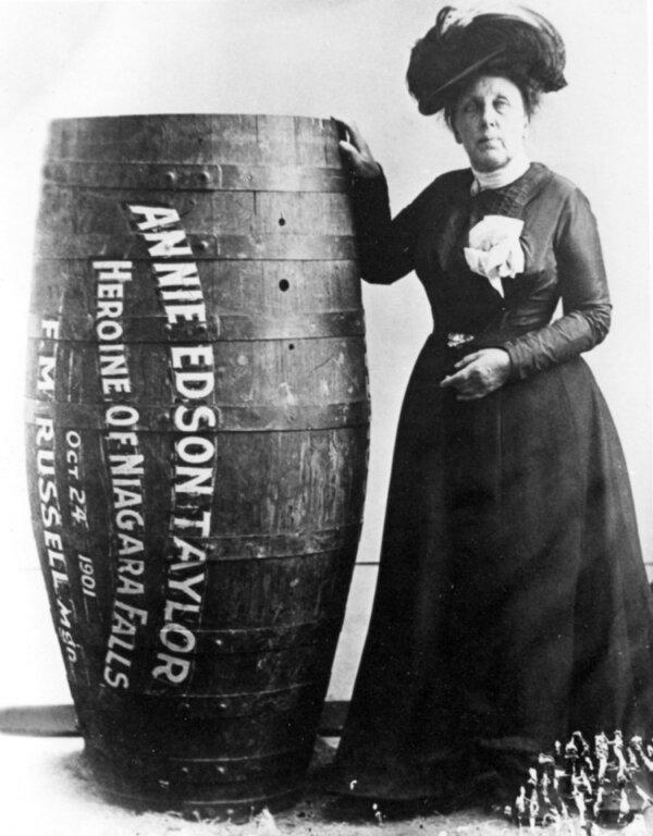 Annie Taylor was the first person to survive a trip over Niagara Falls in a barrel. (Public Domain)