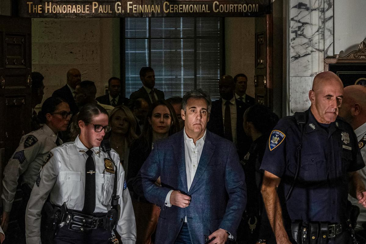  Michael Cohen walks out of the courtroom during a break in his testimony against his former employer, President Donald Trump, in New York on Oct. 24, 2023. (ALEX KENT/AFP via Getty Images)