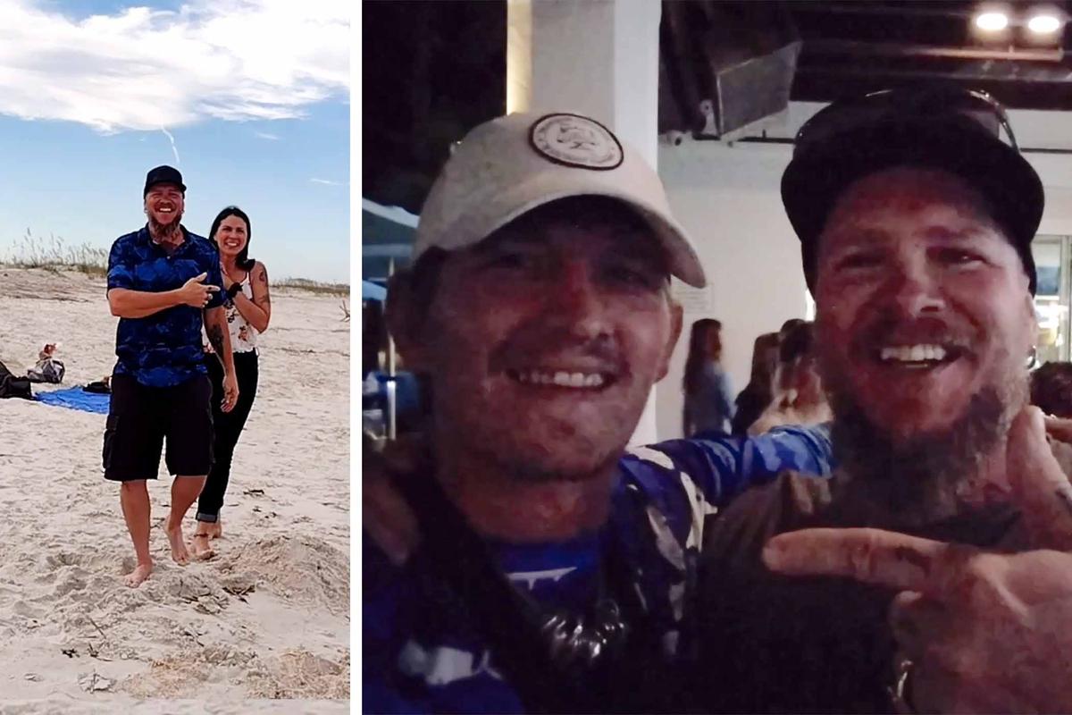 (Left) The couple receive the lost wedding ring after it was found; (Right) (L-R) Mr. Cook with Mr. Seguin, whose wedding ring was found by his new metal-detectorist friend. (Screenshot/Newsflare)