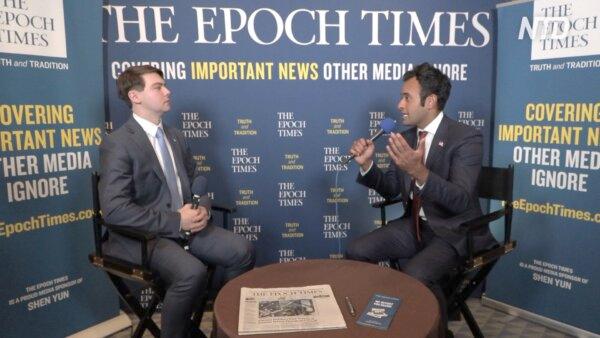 Republican presidential candidate Vivek Ramaswamy speaks to the Epoch Times during the Republican Jewish Coalition Annual Leadership Summit. (The Epoch Times)