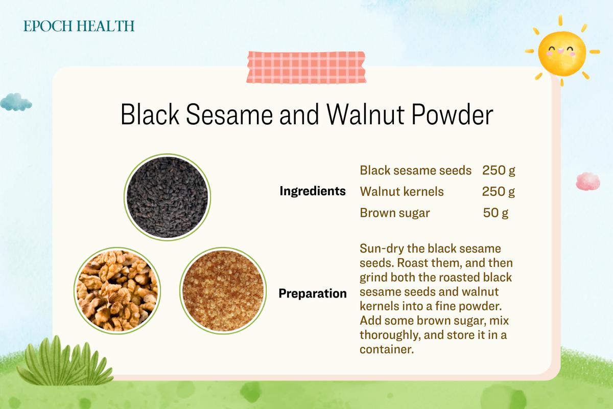 Black sesame and walnut powder can nourish kidney yin and help prevent osteoporosis. (The Epoch Times)
