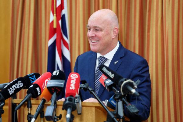 National Party leader Christopher Luxon speaks during a media stand-up at Parliament on Nov. 3, 2023 in Wellington, New Zealand. (Hagen Hopkins/Getty Images)