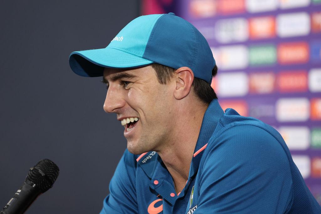 Pat Cummins of Australia speaks to the media during an Australian press conference at the Narendra Modi Stadium in Ahmedabad, India on Nov. 3, 2023. (Robert Cianflone/Getty Images)