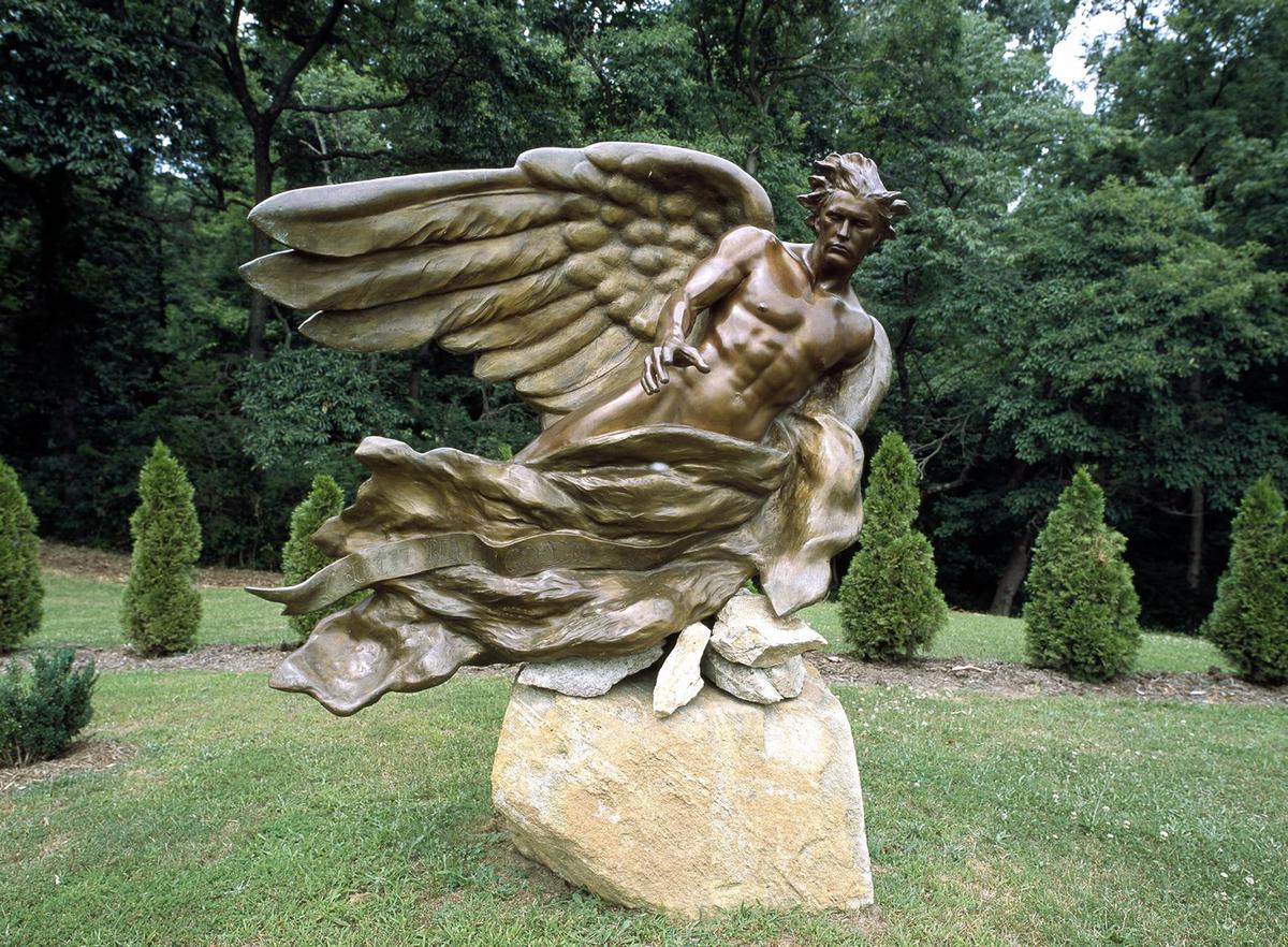 Bronze sculpture "Herald the Angel," by Frederick Hart, on his property in Hume, Virginia. Library of Congress. (Public Domain)