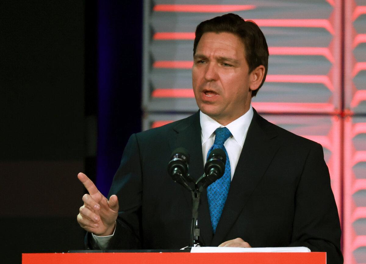 Republican presidential candidate Florida Gov. Ron DeSantis speaks during the Florida Freedom Summit at the Gaylord Palms Resort in Kissimmee, Fla., on Nov. 4, 2023. (Joe Raedle/Getty Images)