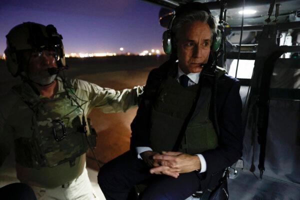 U.S. Secretary of State Antony Blinken departs the International Zone after meeting Iraq’s Prime Minister in Baghdad, on Nov. 5, 2023. (Jonathan Ernst/AFP via Getty Images)