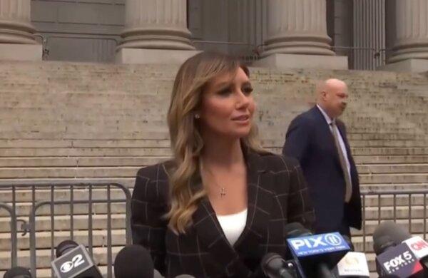 Alina Habba, attorney for former President Donald Trump, speaks to reporters outside of a New York courthouse on Nov. 6, 2023. (NTD/Screenshot via NTD)