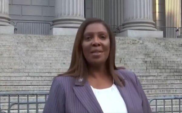 New York Attorney General Letitia James, who is prosecuting former President Donald Trump, outside the New York Supreme Court in New York on Nov. 6, 2023. (Courtesy of NTD)
