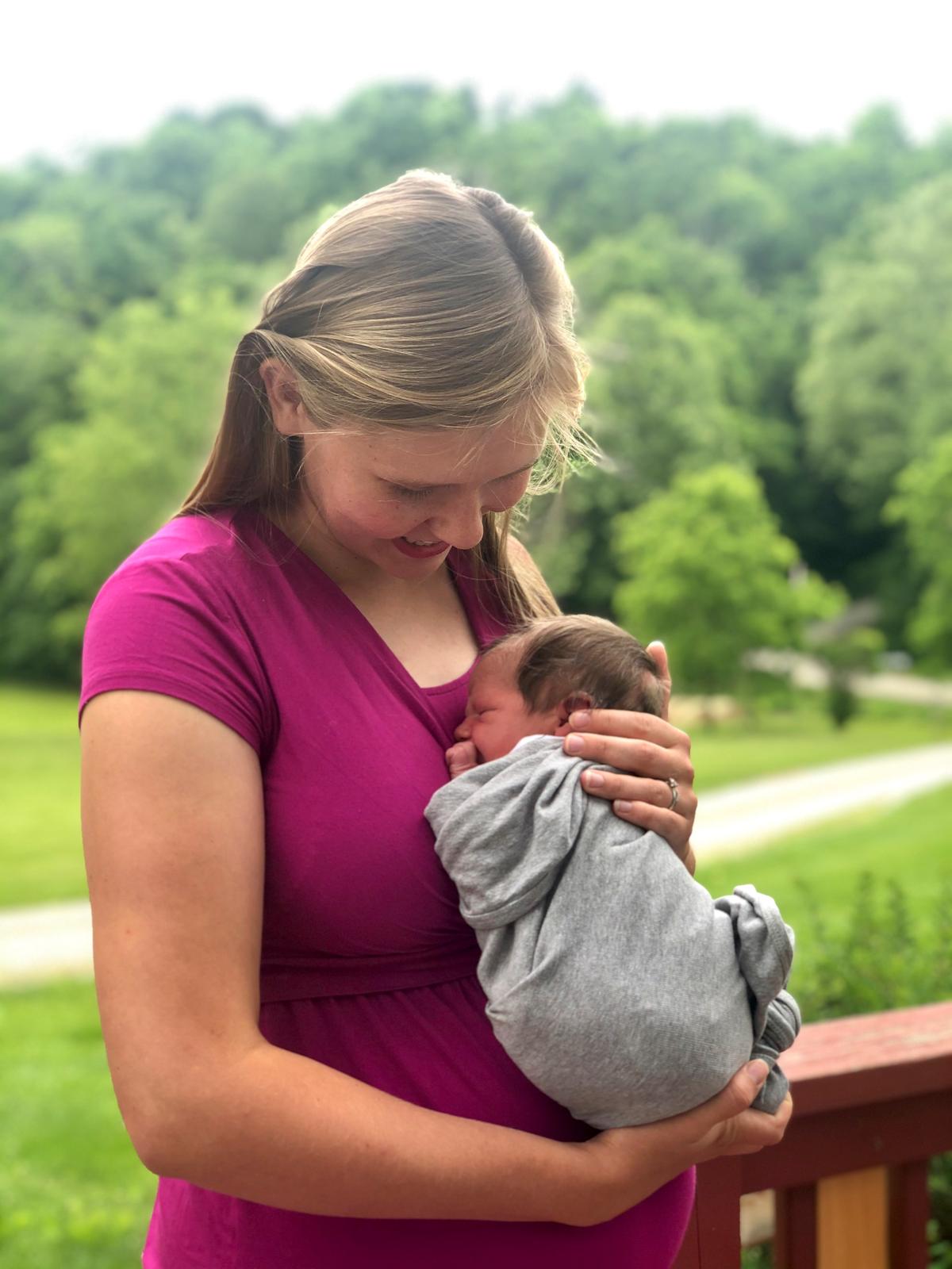 Mrs. Shrock with baby Charles about 36 hours after he was born, in June 2020. (Courtesy of Mariah Shrock)
