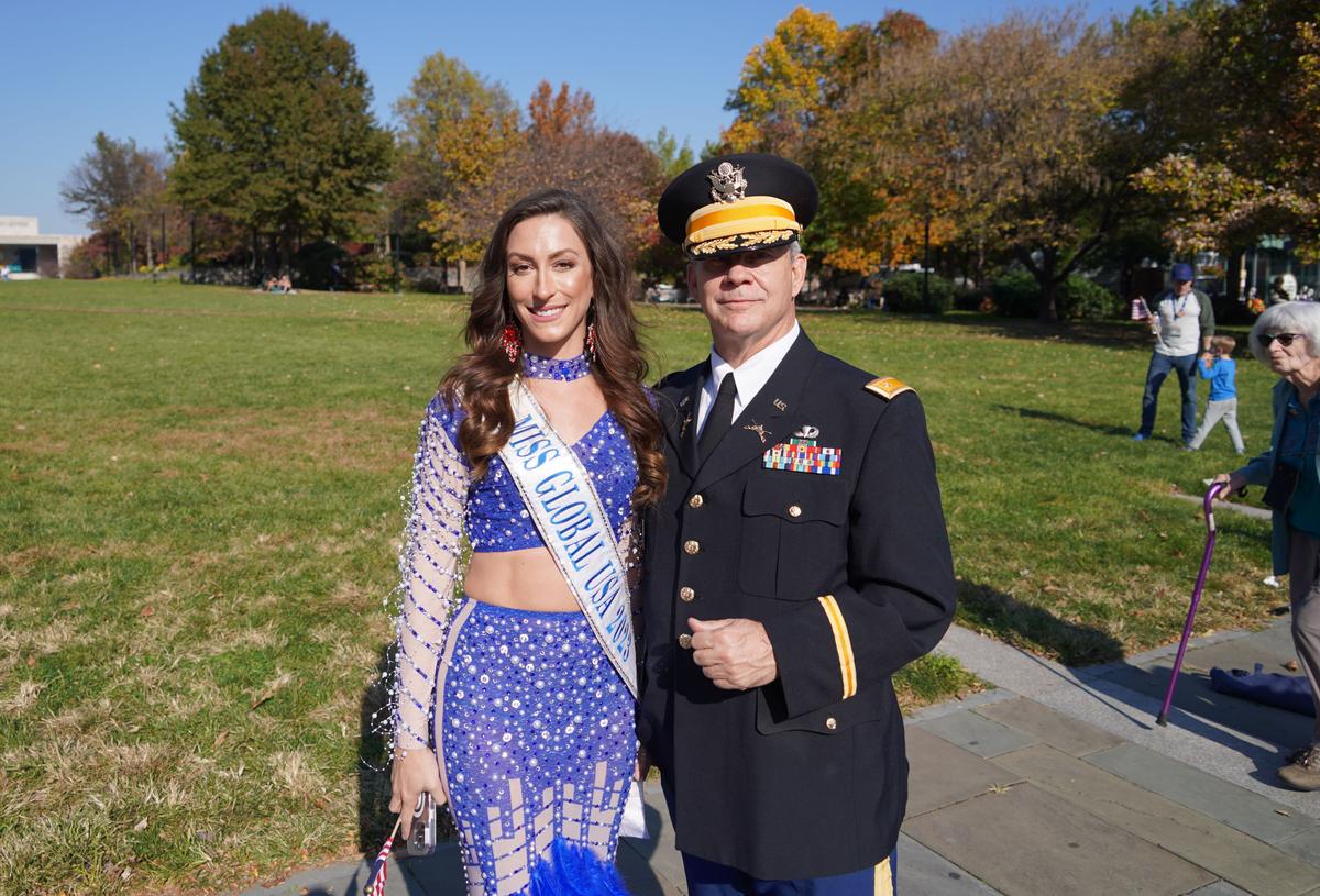 Danielle Alura, Miss Global USA 2023, at the Philadelphia Veterans Parade on Nov. 5, 2023. (William Huang/The Epoch Times)