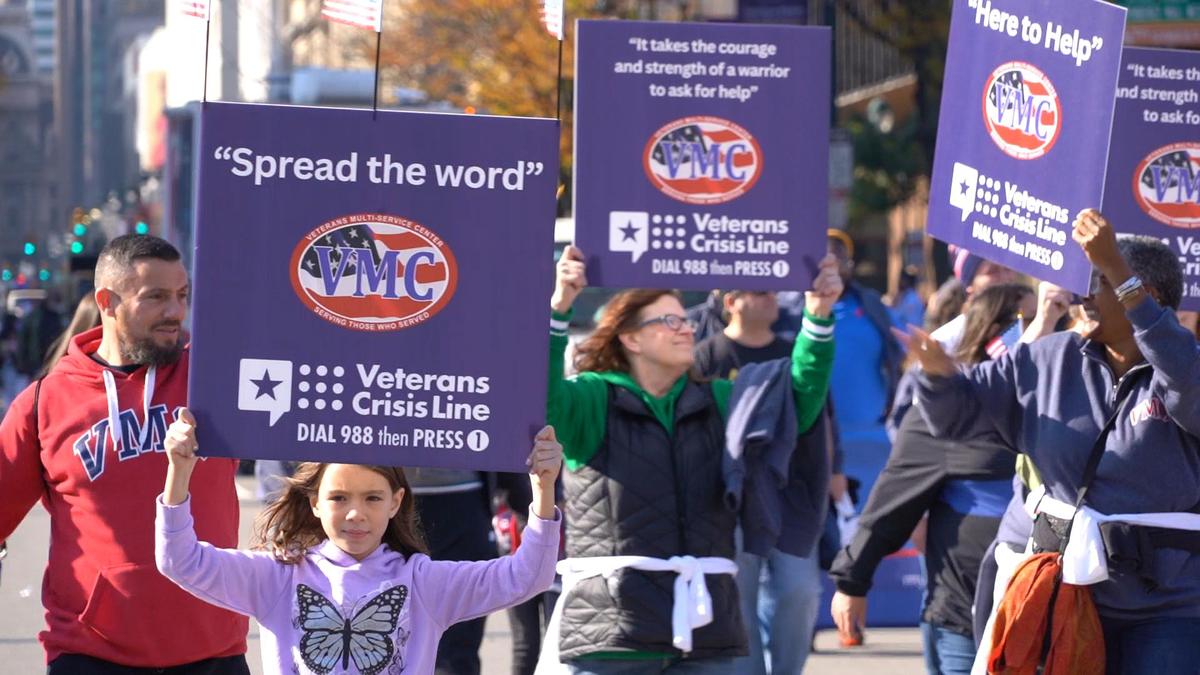 Representatives of the Veterans Multi-Service Center march in the 9th Annual Philadelphia Veterans Parade & Festival, on Nov. 5, 2023. (William Huang/The Epoch Times)