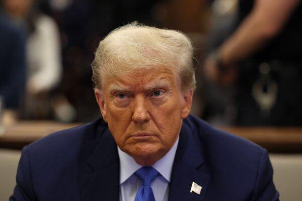 Former President Donald Trump prepares to testify during his trial at New York State Supreme Court in New York, on Nov. 6, 2023. (Brendan McDermid/Pool/AFP via Getty Images)