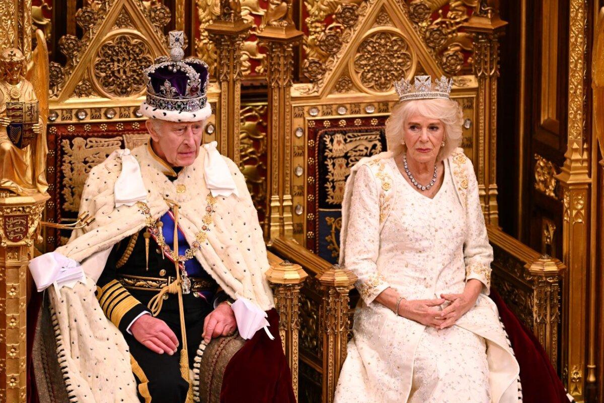 King Charles III (L) with Queen Camilla (R) at the state opening of Parliament on Nov. 7, 2023. (PA)