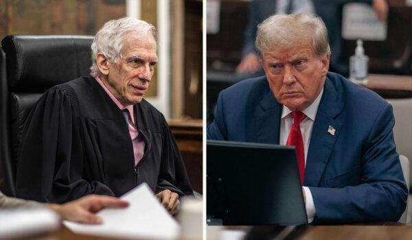 (Left) New York State Supreme Court Justice Arthur Engoron. (Dave Sanders/Pool Photo via AP)/(Right) Former President Donald Trump in the courtroom in New York City on Oct. 17, 2023. (Seth Wenig/Pool/Getty Images)