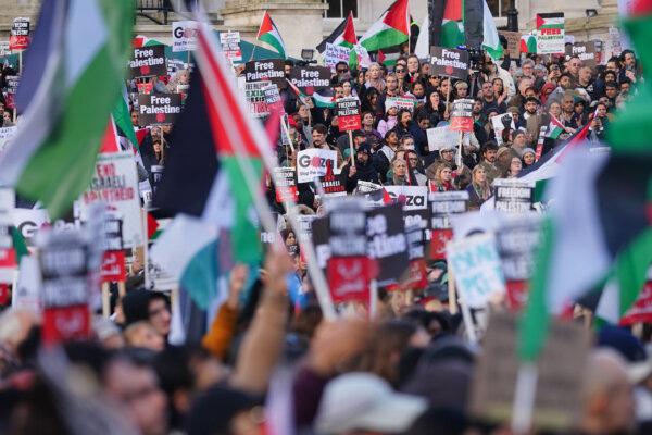 People at a pro-Palestinian rally in Trafalgar Square, London, on Nov. 4, 2023. (Victoria Jones/PA Wire)