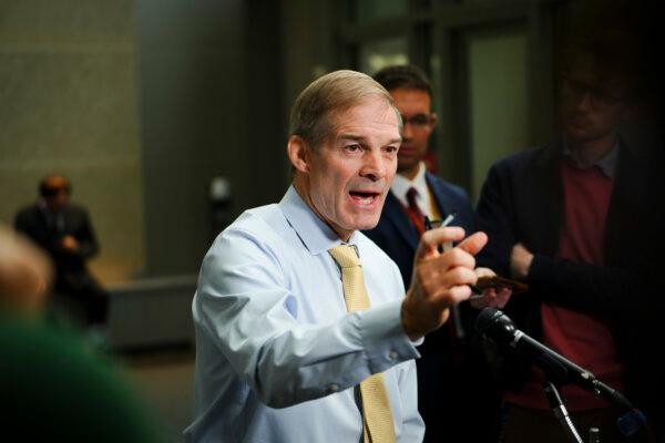 Rep. Jim Jordan (R-Ohio) speaks to the press after coming out of the Hunter Biden special counsel David Weiss’s closed-door testimony to the House Judiciary Committee in Washington on Nov. 7, 2023. (Madalina Vasiliu/The Epoch Times)