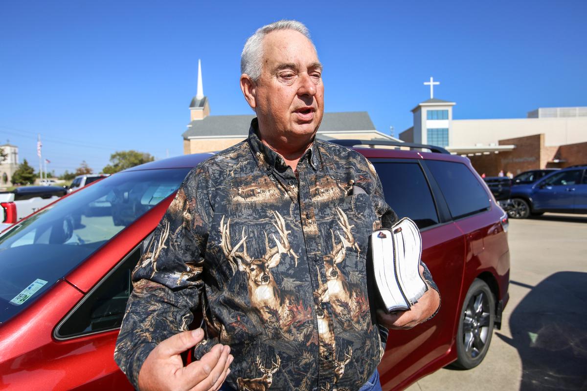 Lynn LaGars attends Cypress Baptist Church in Benton, La., on Nov. 5, 2023. He described House Speaker Mike Johnson as a quiet man dedicated to God. (Bobby Sanchez for The Epoch Times)