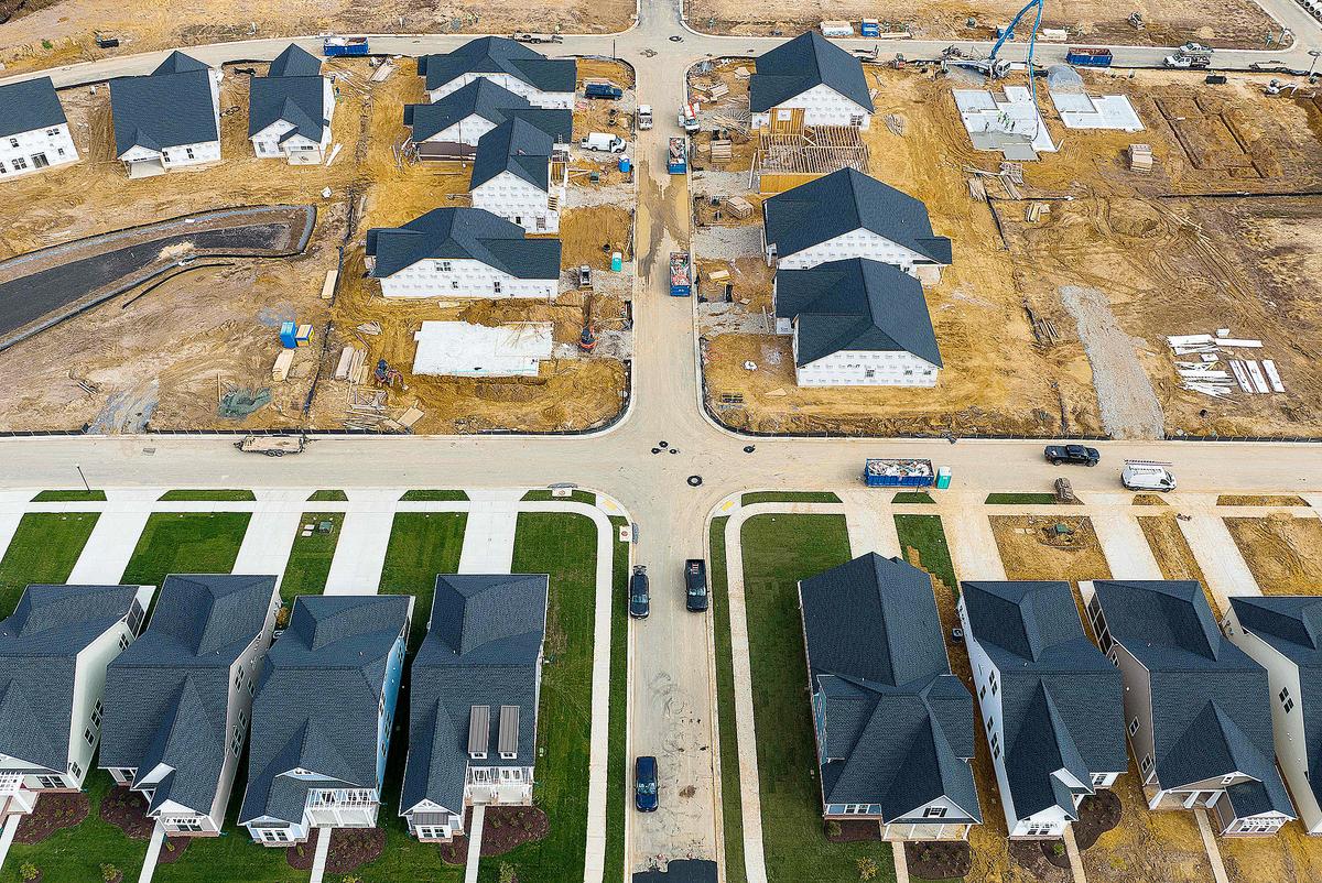 An aerial view of new homes, completed and under construction, in Trappe, Md., on Oct. 28, 2022. (JIM WATSON/AFP via Getty Images)