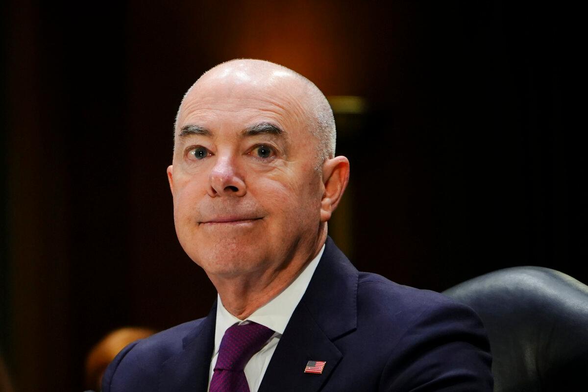 Secretary of Homeland Security Alejandro Mayorkas testifies before the Senate Appropriations Committee in Washington, on Nov. 8, 2023. (Madalina Vasiliu/The Epoch Times)