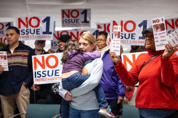 Canvassers hold pro-life signs at Columbus Christian Center before Election Day during a pro-life canvasing meeting in Columbus, Ohio, on Nov. 4, 2023. (Megan Jelinger/AFP via Getty Images)