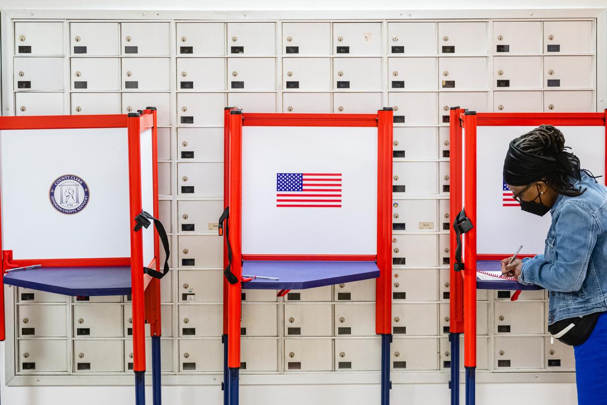 A voter casts a ballot in the Kentucky primary at Central High School in Louisville, Ky., on May 16, 2023. (Jon Cherry/Getty Images)