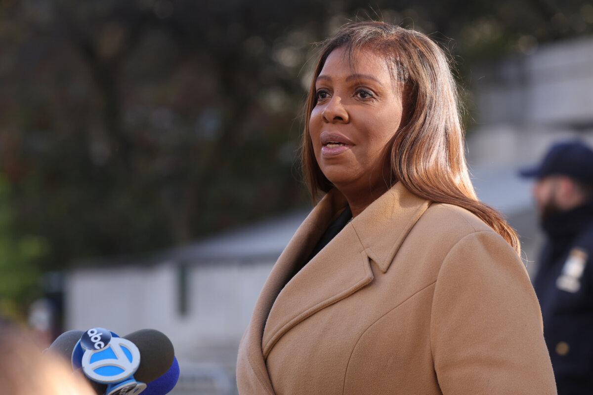 New York Attorney General Letitia James arrives for former President Donald Trump's civil fraud trial at New York State Supreme Court in New York City on Nov. 8, 2023. (Spencer Platt/Getty Images)