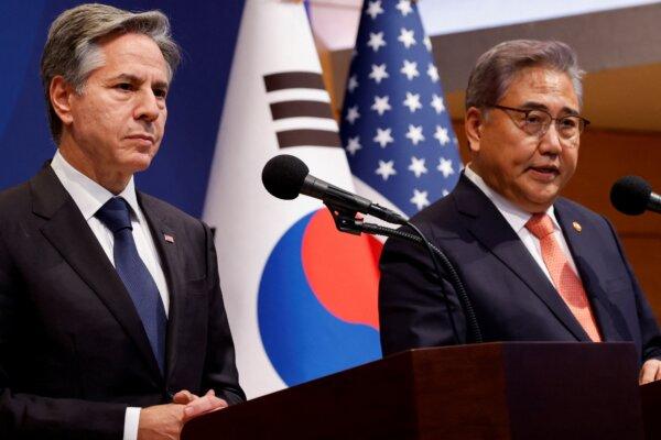 U.S. Secretary of State Antony Blinken and South Korean Foreign Minister Park Jin hold a joint news conference after meeting at the Ministry of Foreign Affairs in Seoul, South Korea, on Nov. 9, 2023. (Jonathan Ernst/Pool/Reuters)