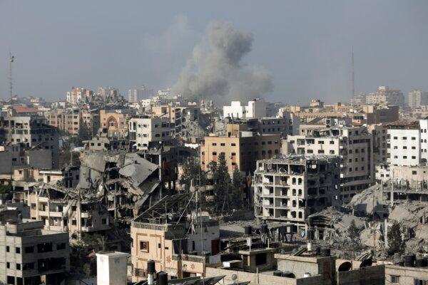 Smoke rises following Israeli airstrikes on Gaza City, on Nov. 9, 2023. (Abed Khaled/AP Photo)