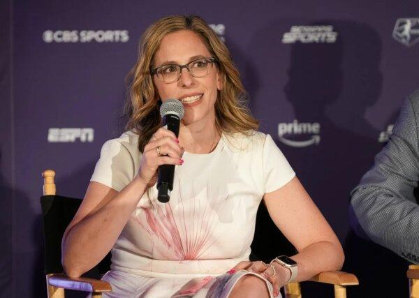 NWSL commissioner Jessica Berman speaks at a press conference announcing the league s new partnerships with CBS Sports, ESPN, Prime Video, and Scripps Sports at Venue 808 in San Diego on Nov. 9, 2023. (Kyle Terada/USA TODAY Sports via Field Level Media)