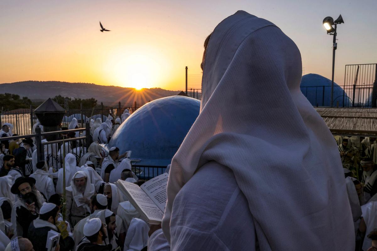  Ultra-Orthodox Jews gather at the gravesite of Rabbi Shimon bar Yochai at Mount Meron in northern Israel, on Oct. 16, 2022. (JALAA MAREY/AFP via Getty Images)
