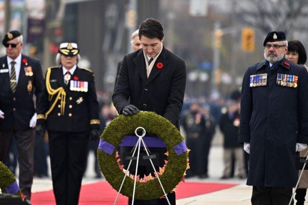 Prime Minister Justin Trudeau participates in the National Remembrance Day ceremony in Ottawa on Nov. 11, 2023. (The Canadian Press/Justin Tang)