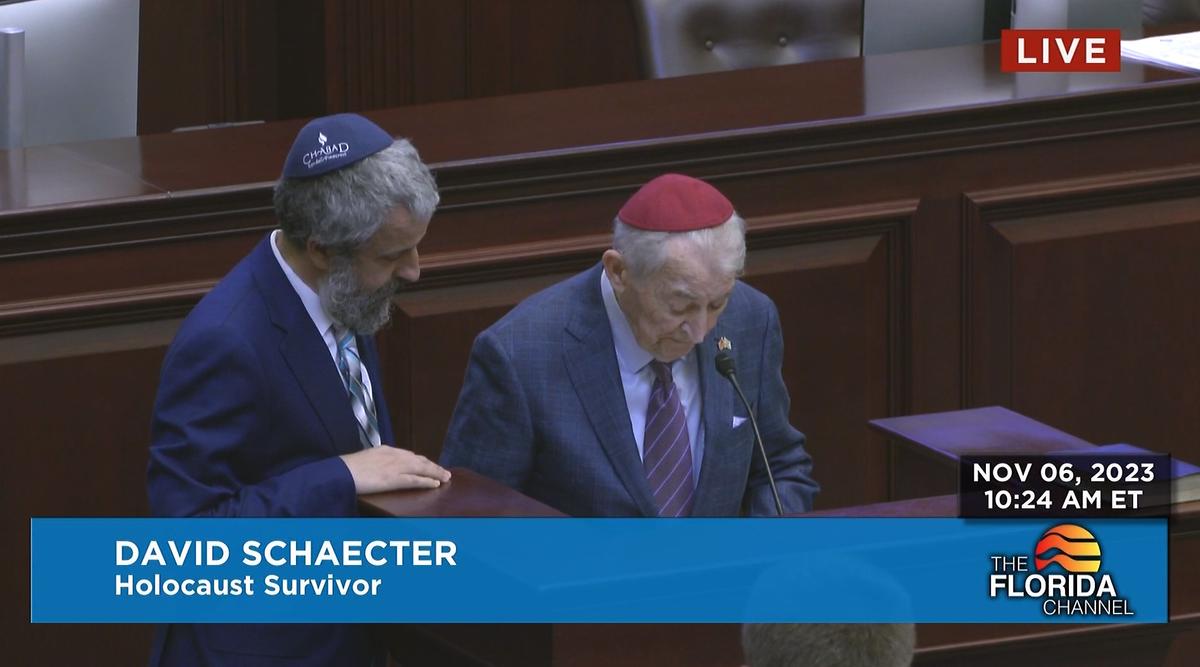 Holocaust survivor David Schaecter addresses the Florida Legislature on Nov. 6, 2023, ahead of a 3-day special legislative session. (Screenshot via The Florida Channel)