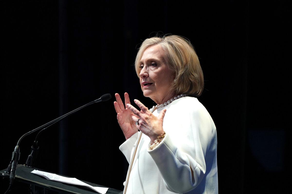 Hillary Clinton speaks onstage during the 22nd Annual Global Leadership Awards hosted by Vital Voices at The Kennedy Center in Washington on Oct. 25, 2023. (Leigh Vogel/Getty Images for Vital Voices Global Partnership)