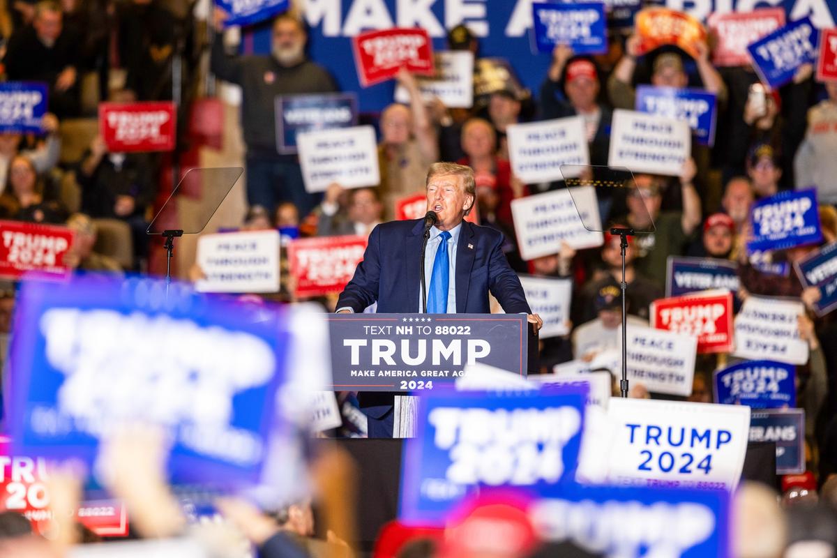 Republican presidential candidate former President Donald Trump delivers remarks during a campaign event in Claremont, N.H., on Nov. 11, 2023. (Scott Eisen/Getty Images)