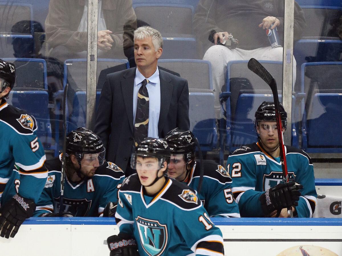 Head coach Roy Sommer handles bench duties for the Worcester Sharks in the game against the Connecticut Whale at the XL Center in Hartford, Connecticut, on December 12, 2012. (Bruce Bennett/Getty Images)