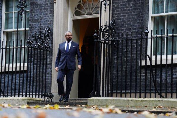 Newly appointed Home Secretary James Cleverly leaves 10. Downing Street, London on Nov. 13, 2023. (James Manning/PA)