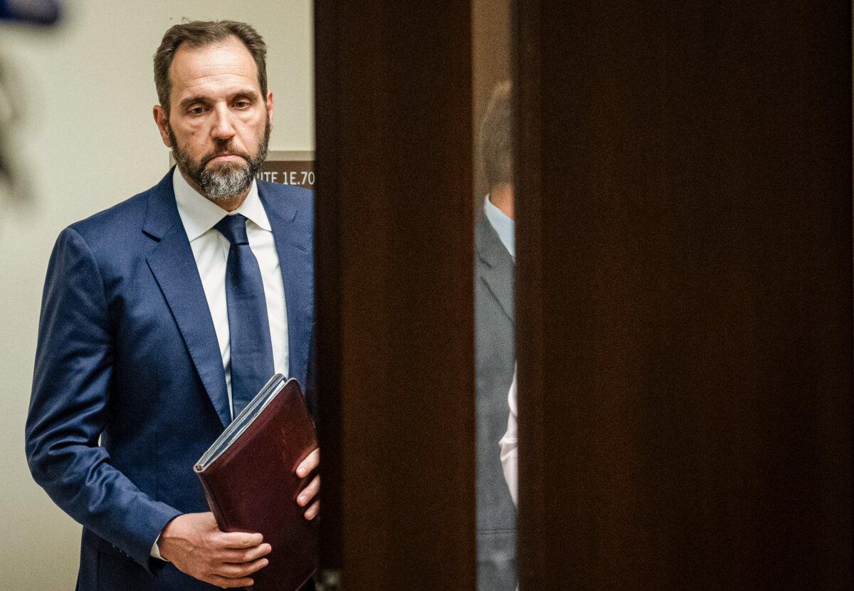 Special Counsel Jack Smith arrives to give remarks on a recently unsealed indictment including four felony counts against former U.S. President Donald Trump in Washington on Aug. 1, 2023. (Drew Angerer/Getty Images)