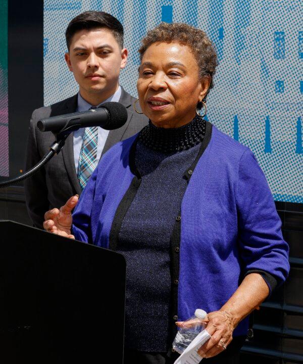Congresswoman Barbara Lee (D-Calif.), speaks at a press conference to call for reforms to the U.S. Supreme Court in Oakland, Calif., on May 21, 2023. (Kimberly White/Getty Images for Demand Justice)