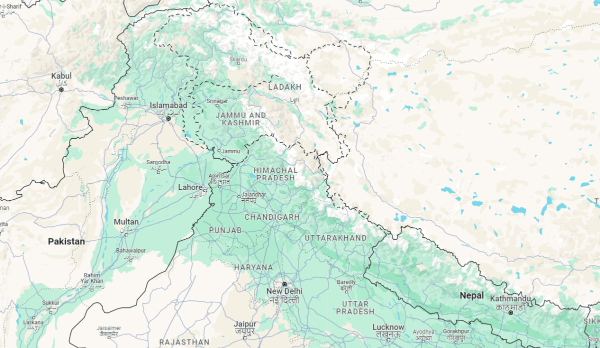What We Know About the India–Pakistan Conflict | USNN World News A Google map shows the location of the region of Indian-controlled Kashmir on Nov.15, 2023. (Google Maps/Screenshot via The Epoch Times)