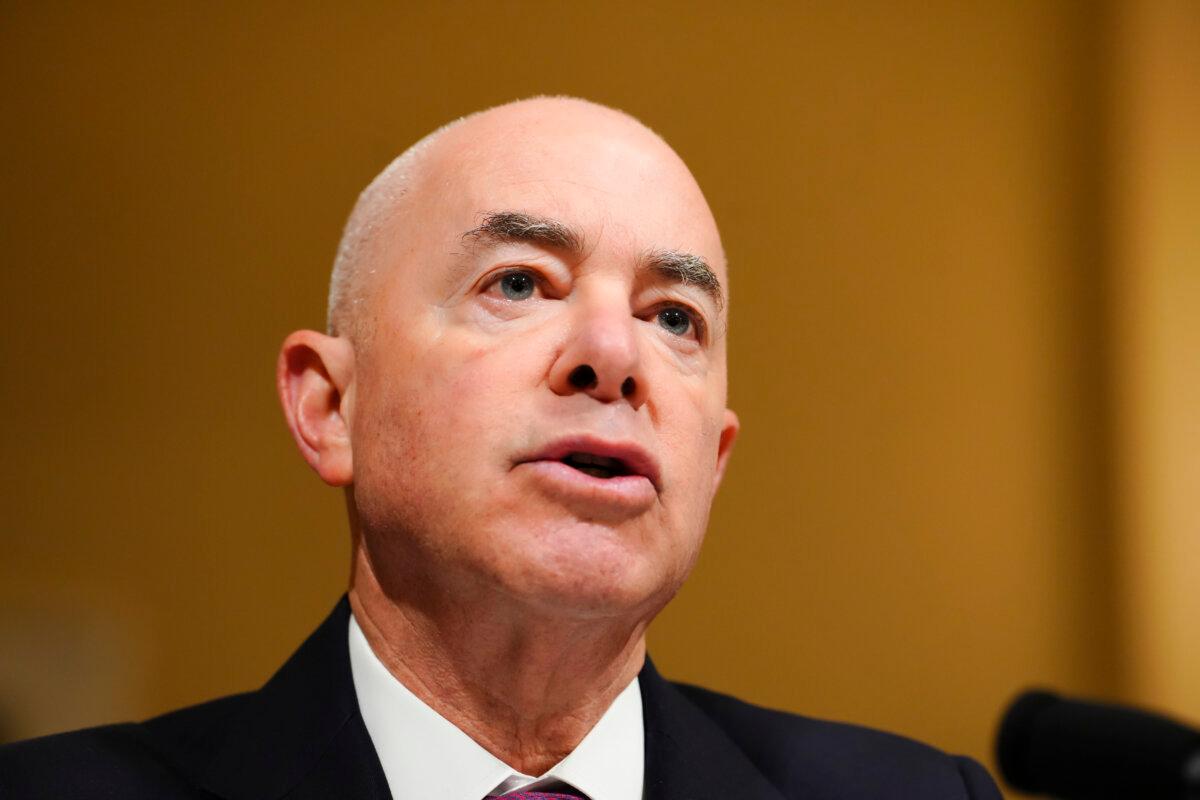 Secretary of the Department of Homeland Security Alejandro Mayorkas testifies before the House Homeland Security Committee in Washington on Nov. 15, 2023. (Madalina Vasiliu/The Epoch Times)