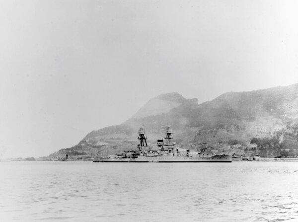  The U.S. Navy battleship USS Oklahoma (BB-37) at Gibraltar on Aug. 18, 1936, during the Spanish Civil War. (Public Domain)