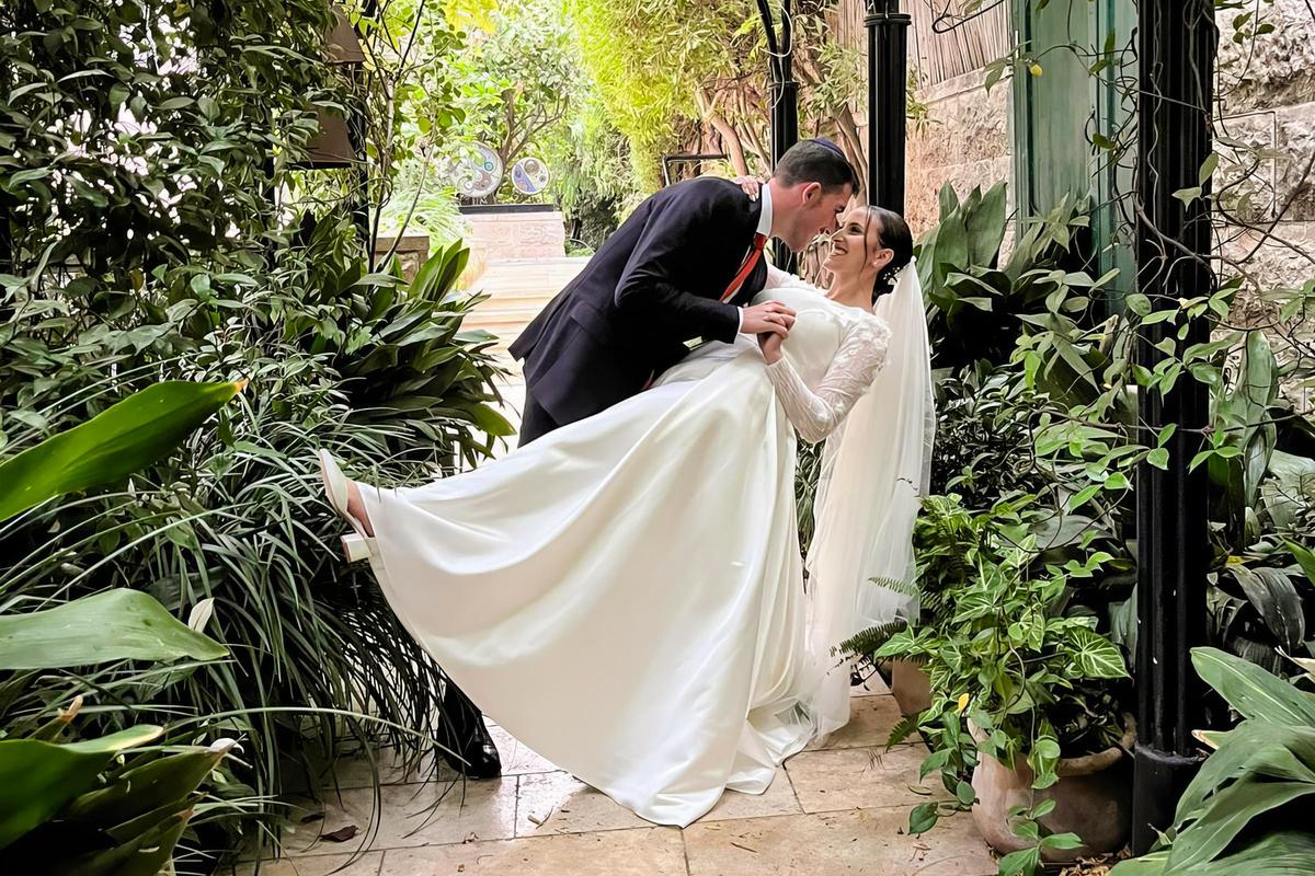 Aaron and Tamar Greene on their wedding day in Jerusalem on Oct. 9, 2023. (Courtesy of Aaron Greene)