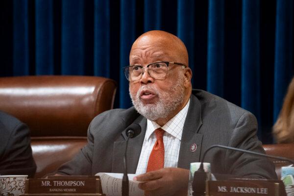 Rep. Bennie Thompson (D-Miss.) speaks during a hearing with the heads of the FBI, DHS, and the National Counterterrorism Center in Washington on Nov. 15, 2023. (Madalina Vasiliu/The Epoch Times)
