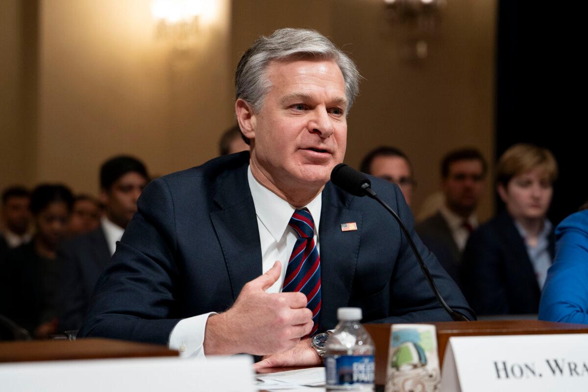 Director of the Federal Bureau of Investigation (FBI) Christopher Wray testifies before the House Homeland Security Committee in Washington on Nov. 15, 2023. (Madalina Vasiliu/The Epoch Times)