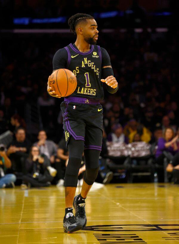 D'Angelo Russell (1) of the Los Angeles Lakers during an NBA In-Season Tournament game in Los Angeles on Nov. 14, 2023. (Ronald Martinez/Getty Images)