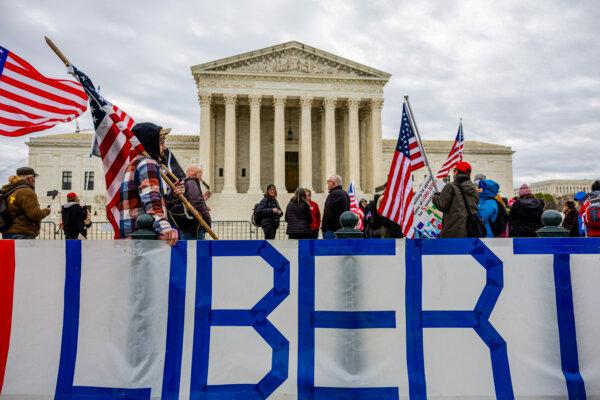 Supporters of protesters who were arrested as a result of Jan 6, 2021, protest outside the U.S. Supreme Court on the second anniversary of the breach of the U.S. Capitol in Washington, on Jan. 6, 2023. (Tasos Katopodis/Getty Images)