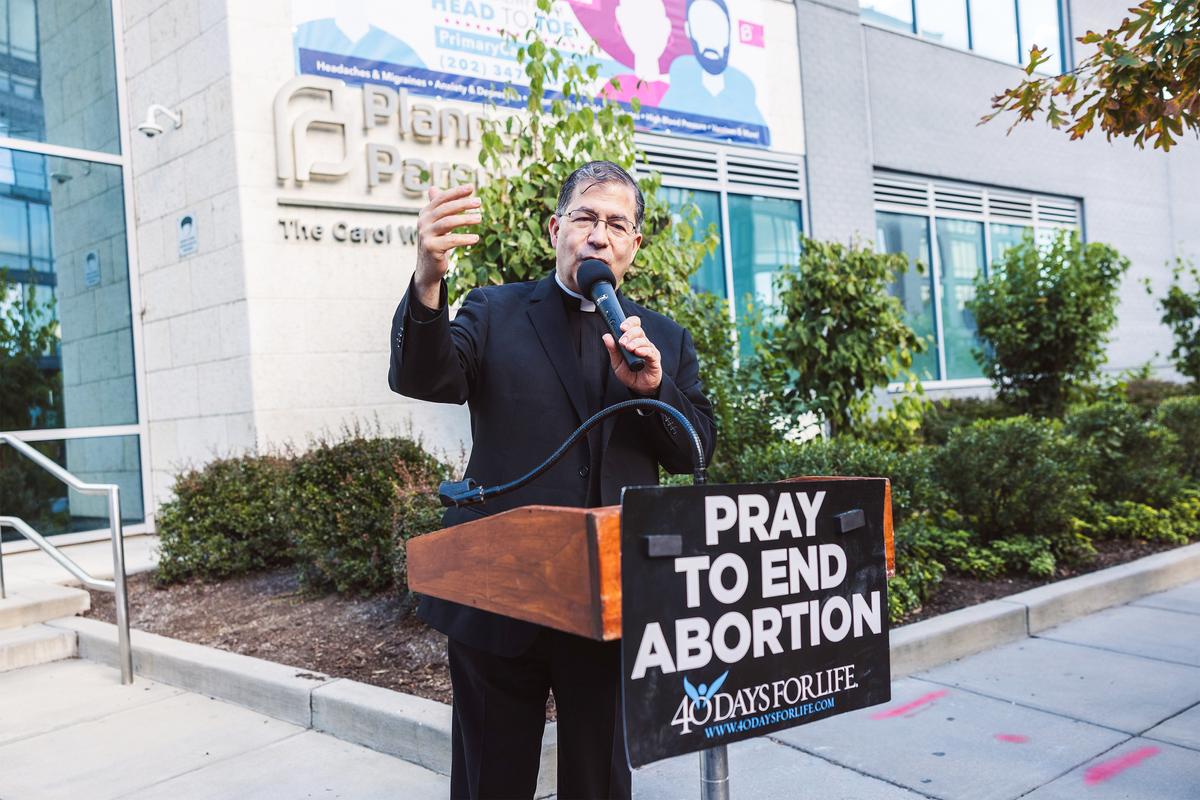 Priests for Life Director Frank Pavone speaks at the "40 Days for Life" rally in Washington on Sept. 27, 2022. (Courtesy of Priests for Life)