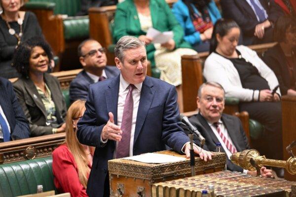 Handout photo issued by UK Parliament of Labour leader Sir Keir Starmer speaking during 'Prime Minister's Questions' in the House of Commons, London, on Nov. 15, 2023. (Jessica Taylor/UK Parliament via PA)